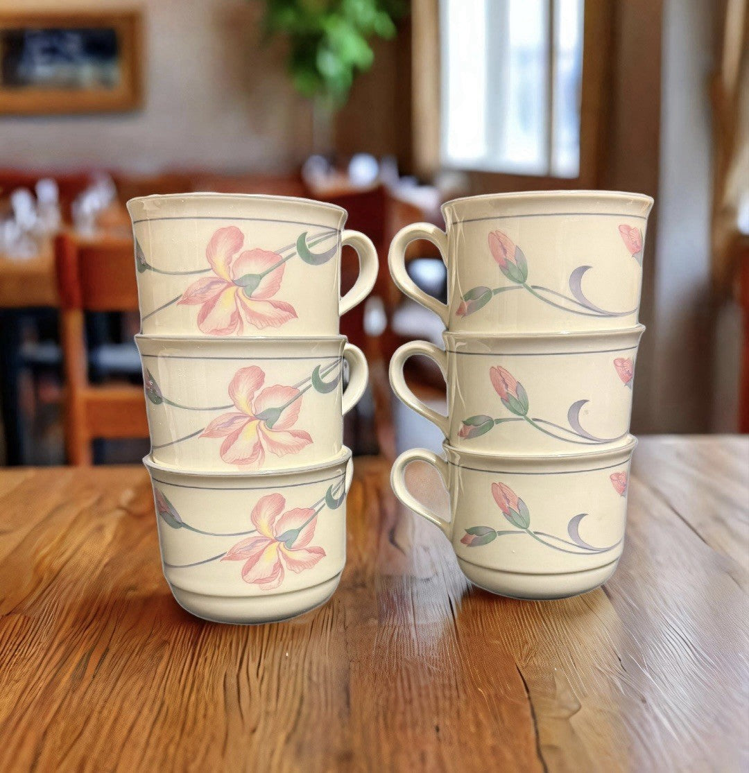 Set of 6 Lenox Chinastone Iris Gray Cups – Floral – Minor Maker Flaws