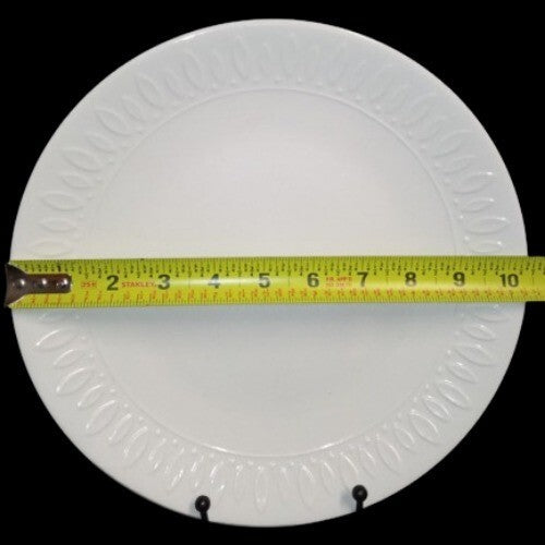 Gibson Designs WHITE DIAMONDS 2-Dinner Plates 10 3/8”D Embossed Oval Design