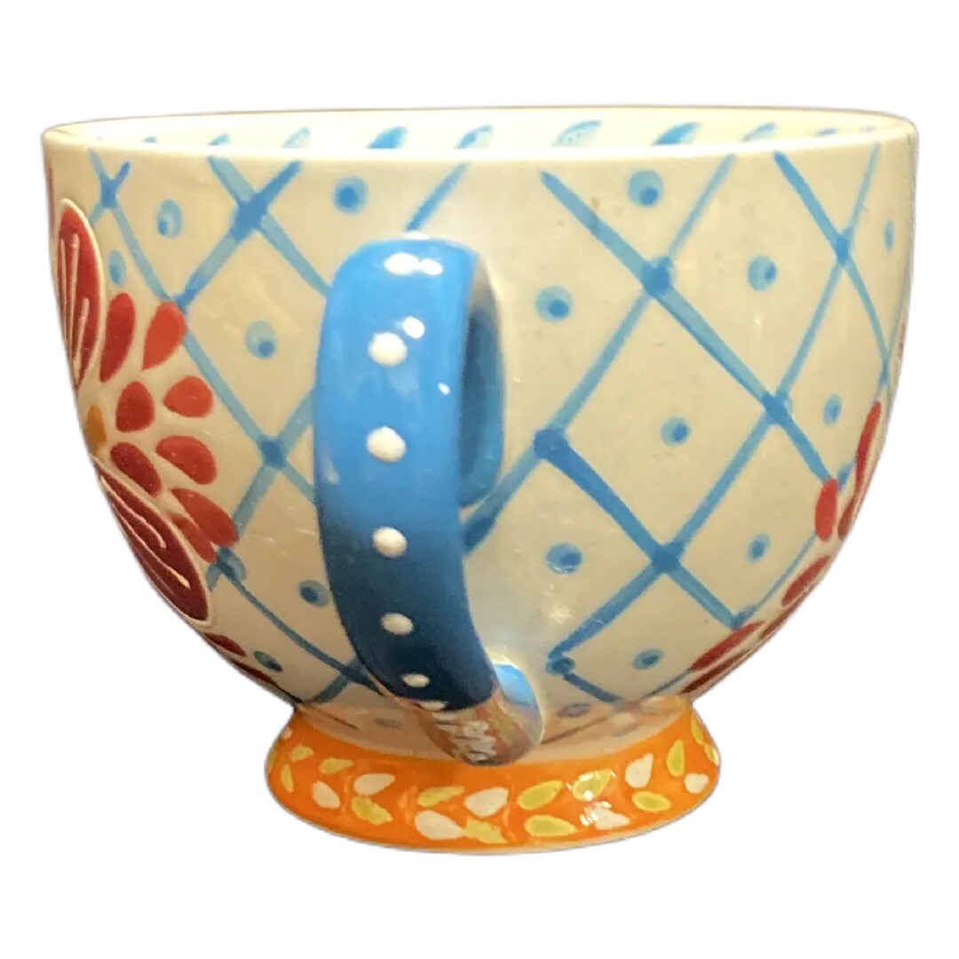 Coastline Imports Artistic Accents Ceramic Floral Coffee Mug Blue Handle Tea Cup