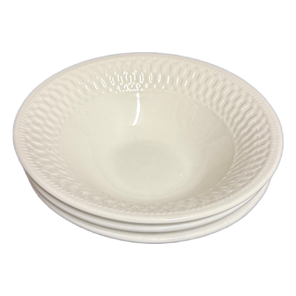 Oneida Wicker 6 3/8 in Set Of 3 Fruit/Cereal Bowls White Weave Stoneware