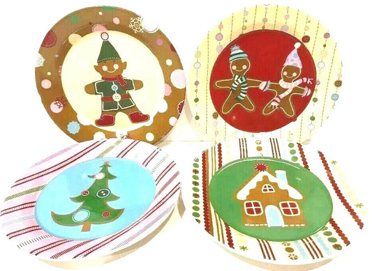 World Market GINGERBREAD 4 Salad Plates Christmas Ceramic Dessert Dishes 8"D