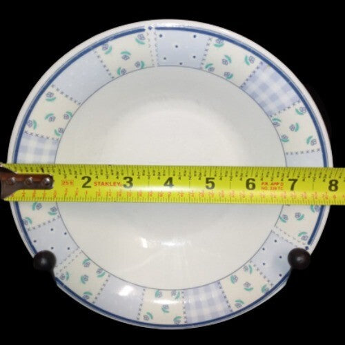 Gibson Designs HOME VALLEY 2-Soup Bowls 8” D Lilac Squares Flowers On Rim