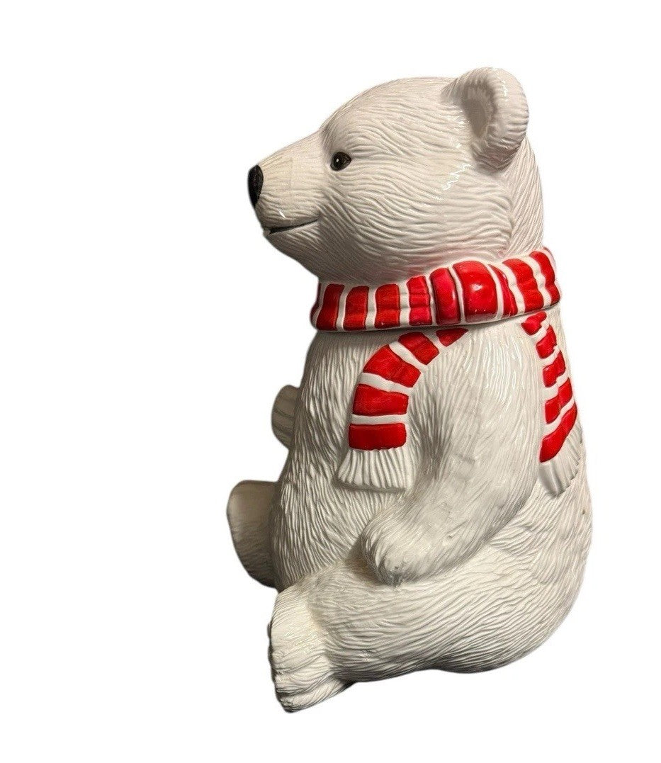 Vintage 1994 Coca-Cola Polar Bear Cookie Jar w/ Scarf & Coke Bottle