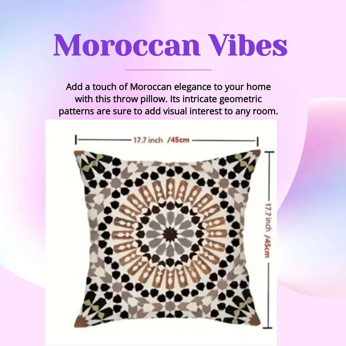 2-Pc Moroccan Mandala Geometric Cushion Covers Boho Linen Blend 17x17 Neutral
