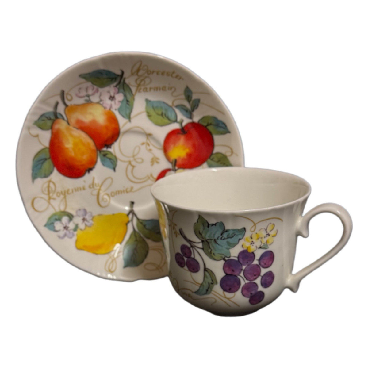 Roy Kirkham Morello Bone China Cup & Saucer England 1997 Fruit Vtg Rare
