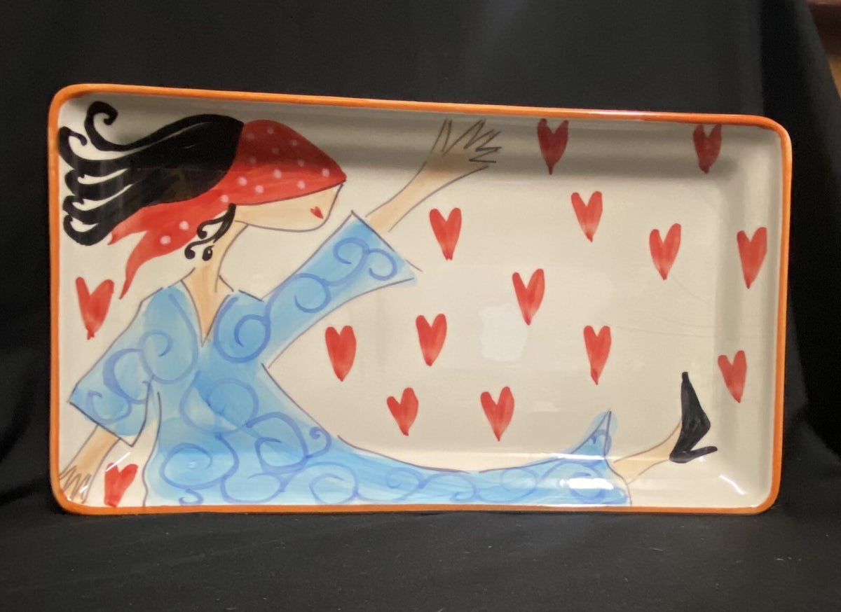Vintage CRISTINA FORTINI Hand Painted Serving Platter Italy 14" L Rectangular