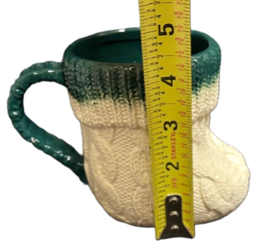 Anthropologie 2-Mugs CABLE KNIT Design Winter Holiday Boot Shape Coffee Tea Cups