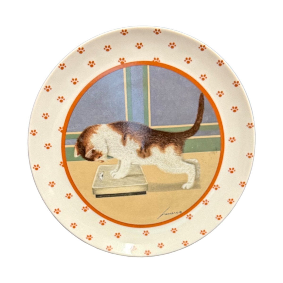 Vintage Lowell Herrero Plate VANDOR Cat on Scale 1989 Japan Kitten Collection