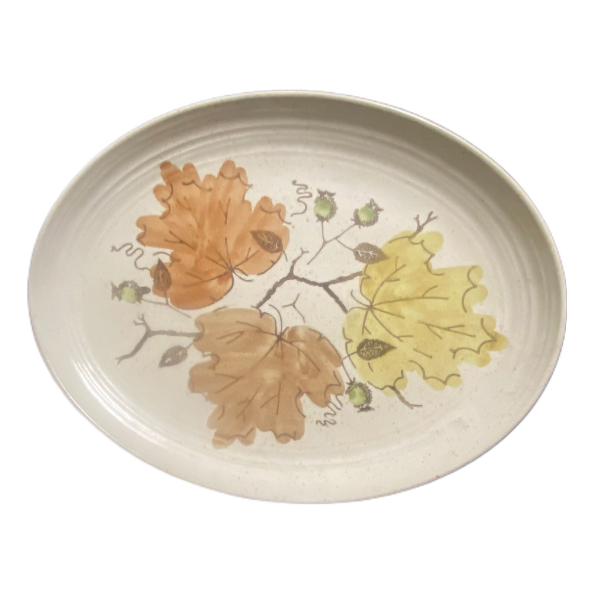 Vintage Metlox Poppytrail Oval Serving Platter Woodland Gold Oak Leaves Vernon