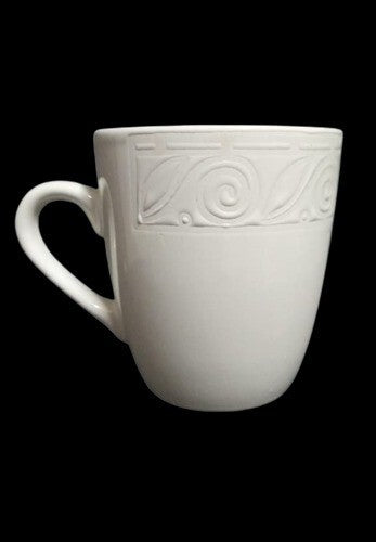 Gibson Designs AMARETTO 2-Mugs 12 oz Ceramic Coffee Cup Embossed Scrolls