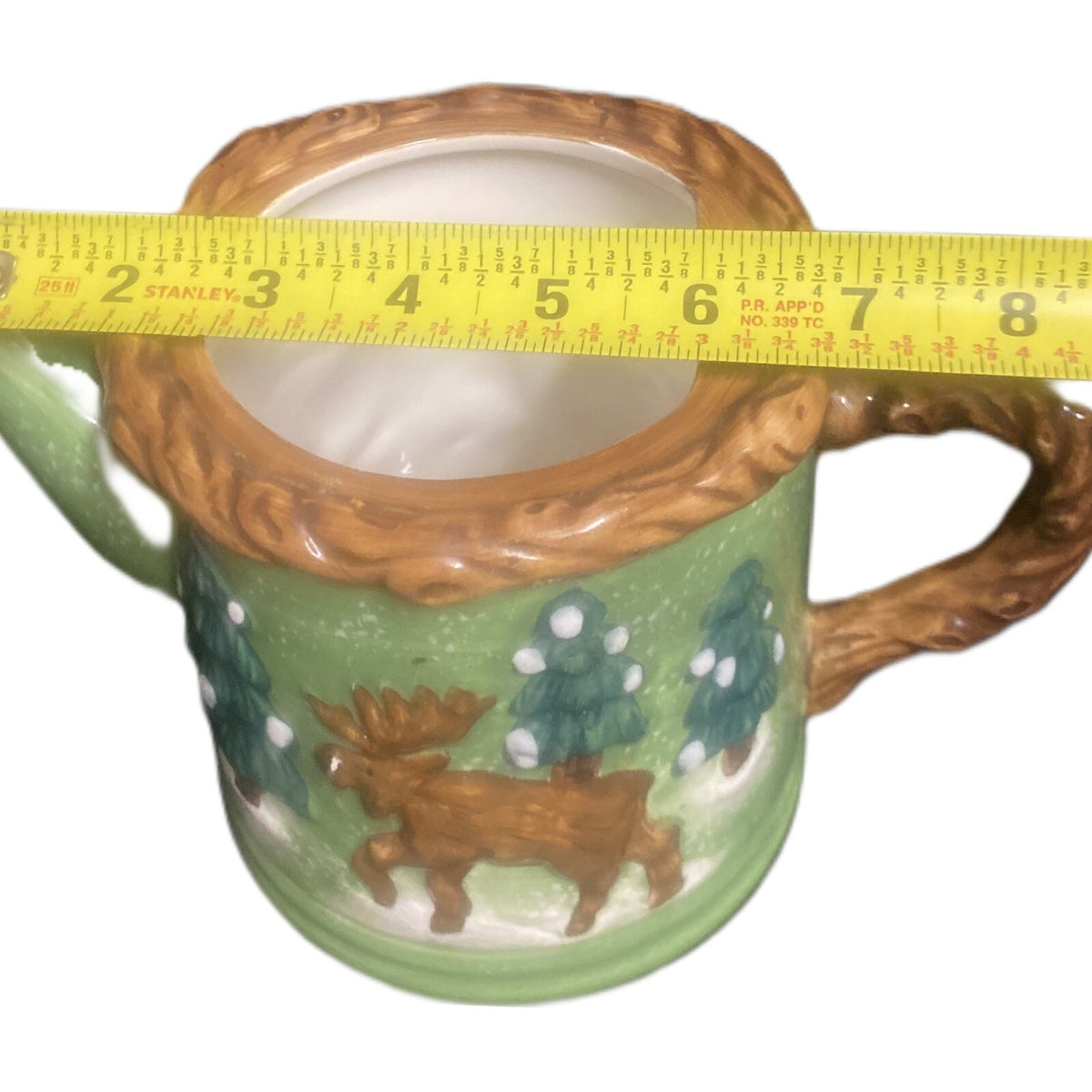 BICO 3D Holiday Teapot w/ 3 Mugs Moose Bear Pine Cone Lid Christmas Cabin Decor