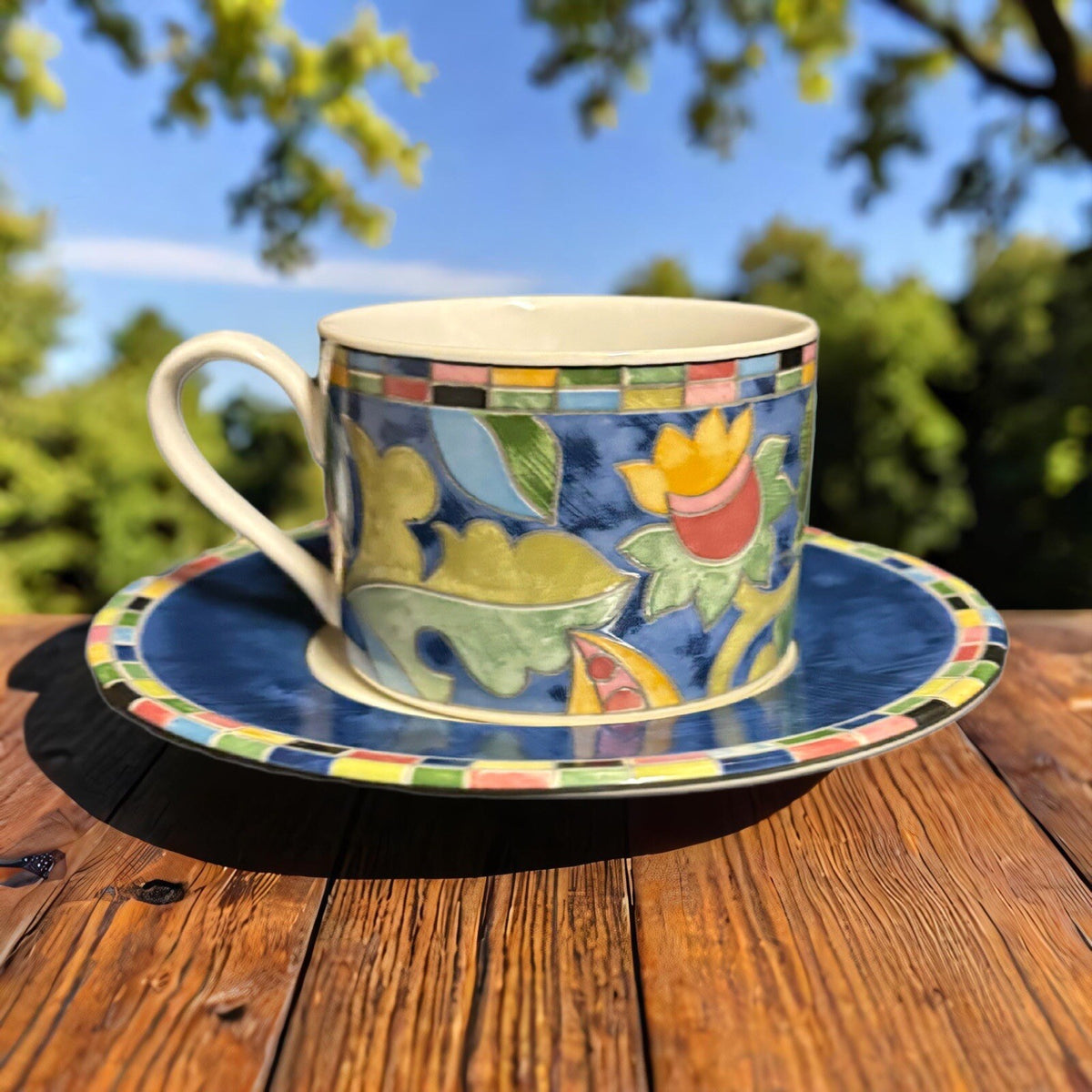PTS International FANTASIA 2 Cups 2 Saucers Stoneware Coffee Tea
