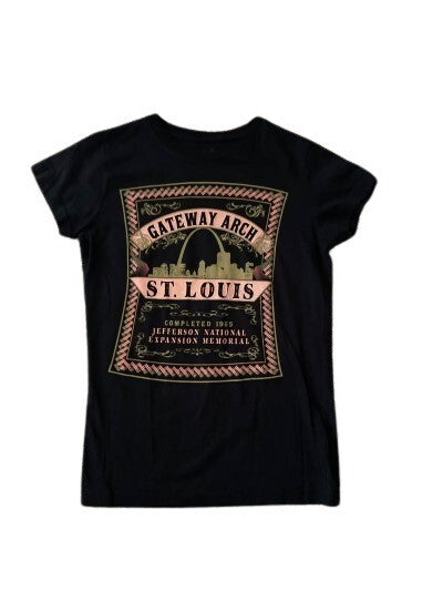 T-Shirt BEE EASY Gateway Arch Saint Louis Prints Black M. Crew Neck Black Top