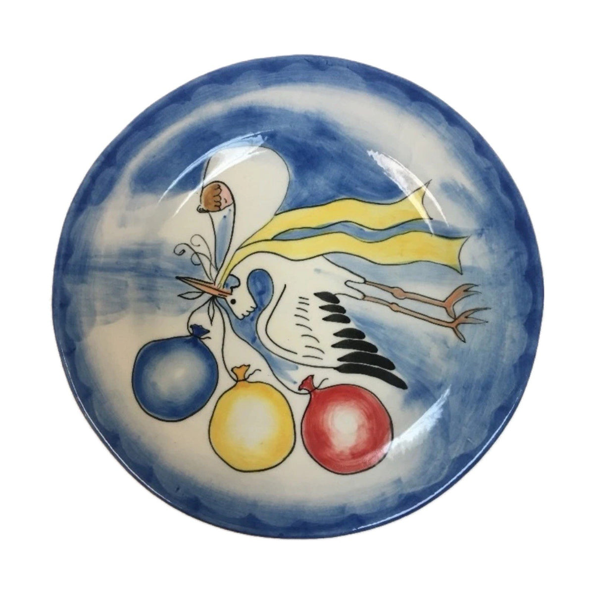 Mesa Intl Stoneware Plates Set/4 Hand Painted Stork Baby Shower 8.5” Oven Safe