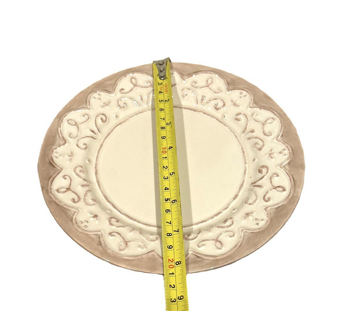 Nina Campbell Embossed 4 Salad Plates 8.5” Cream & Taupe – Rare Elegant Design