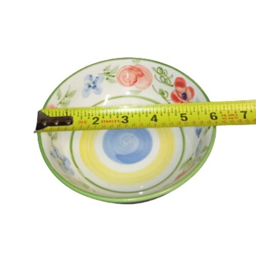 Gibson Designs BOUNTIFUL Coupe Cereal Bowl 6” D Yellow Blue Circle Floral Fruit