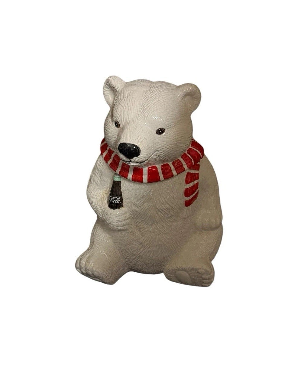 Vintage 1994 Coca-Cola Polar Bear Cookie Jar w/ Scarf & Coke Bottle