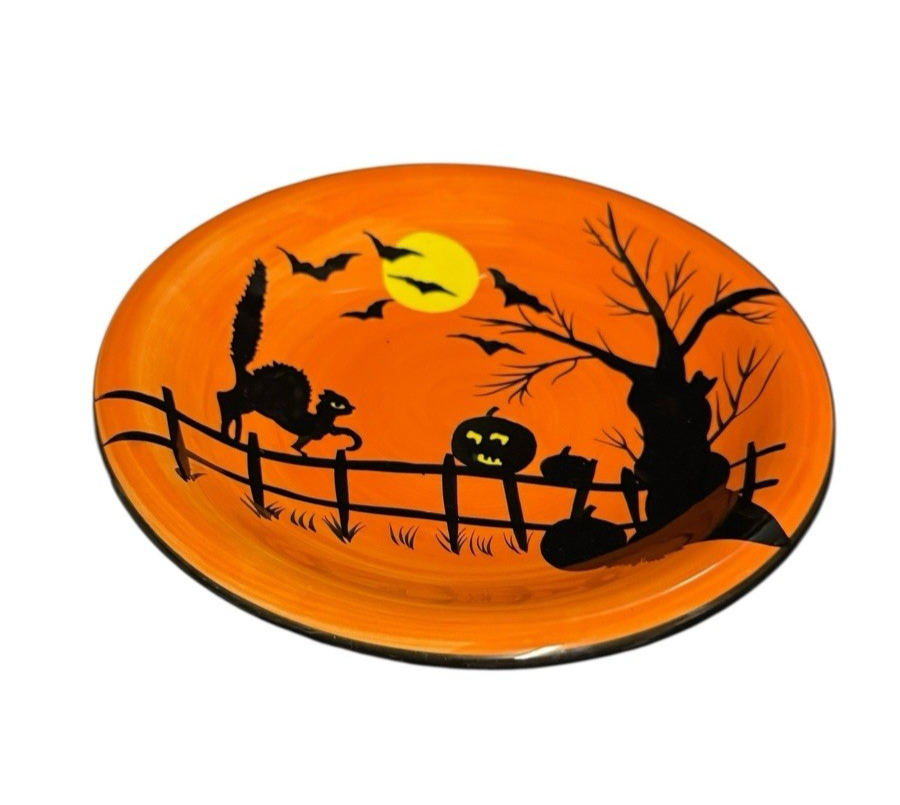 Set of 4 Sakura Haunted Hideaway Halloween Plates 8” Orange Cats Ghost Pumpkins