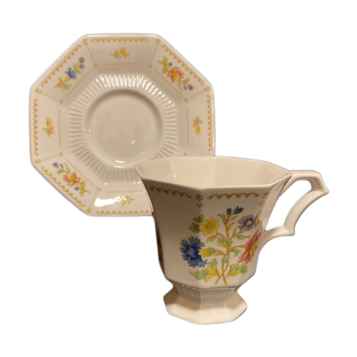 Nikko Classic Collection Cups & Saucers Set of 4 Octagonal Floral Japan Vintage