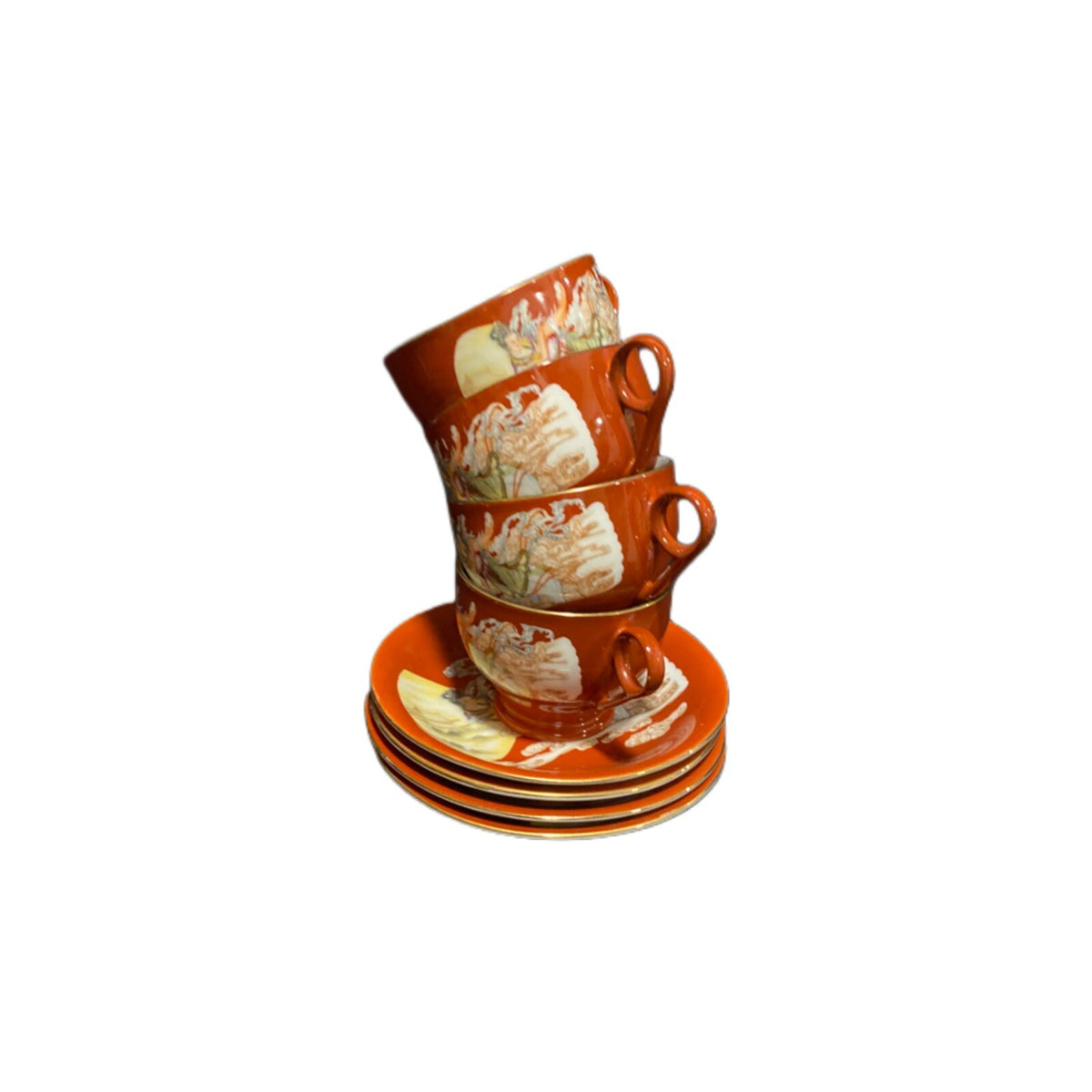 Antique Oriental Tea Set Godess of Wind China Teapot Cup Saucer Sugar Bowl Cream