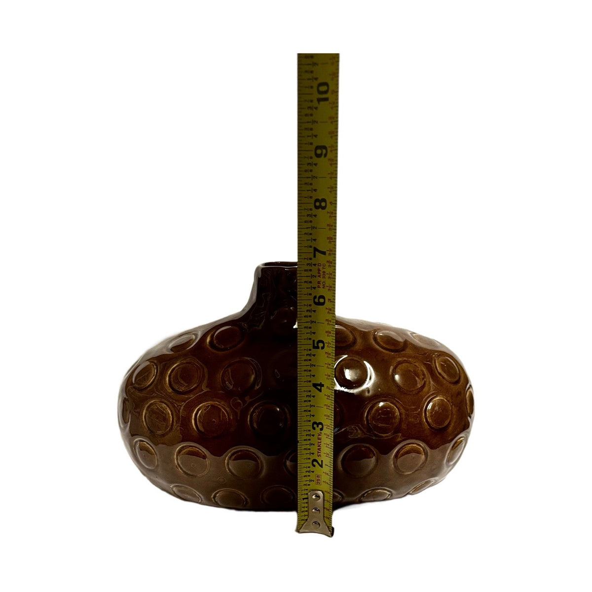 Modern Brown Ceramic Bud Vase 10"x6” | Mid Century Style Textured Pottery Decor