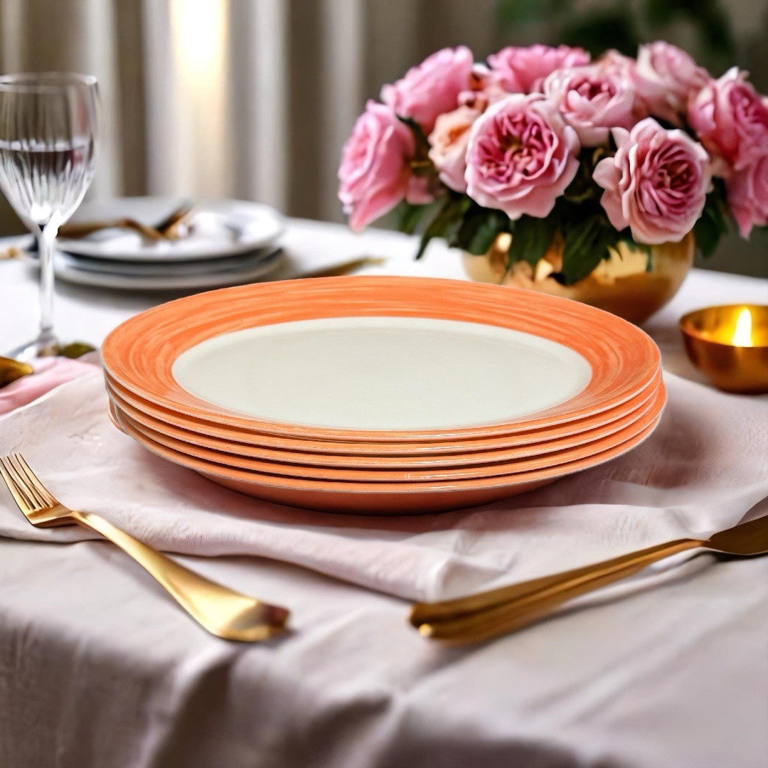 Arcoroc Brush Orange Oval Platters 11.75” D White-Orange Dinnerware Set of 5