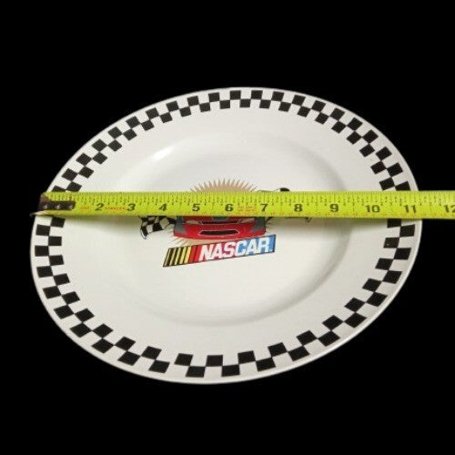 Gibson Designs NASCAR 3-Dinner Plates 11 ¼” D Black White Checkered Car Nascar