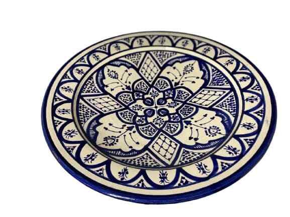 WARDA Blue Moroccan 13.5” Terracotta Platter – Hand-Painted Serving Dish Art