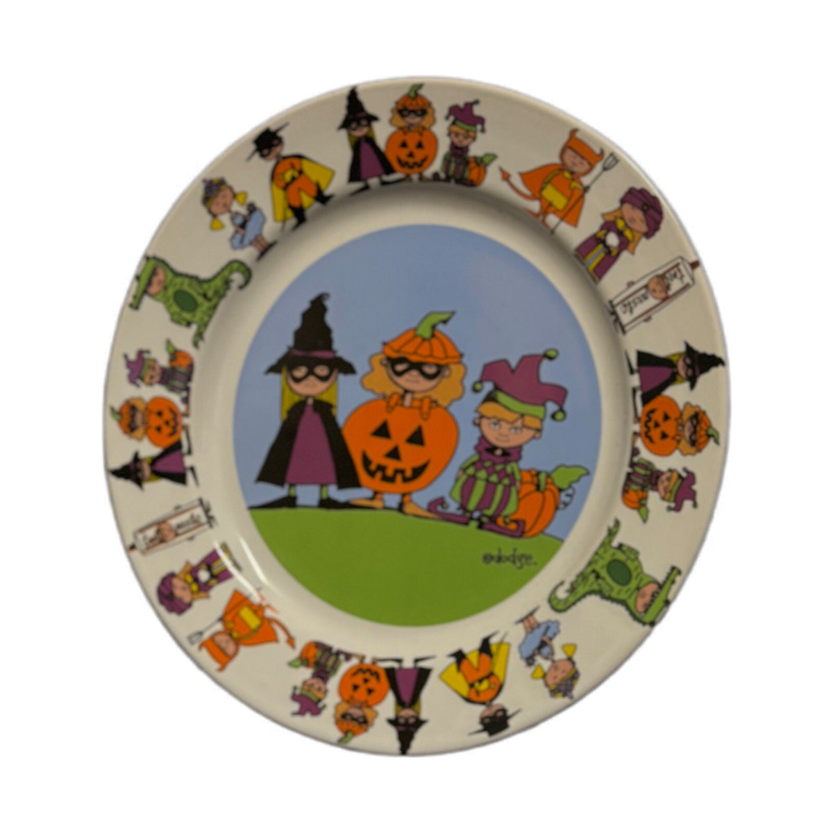 Ursula Dodge GOBLINS 3-Salad Plates Signature Halloween Ceramic Dessert Dish