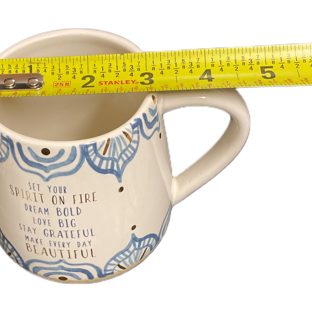 Paper Destiny Inspirational Mug Blue Abstract Art Design Gold Trim Tea Cup