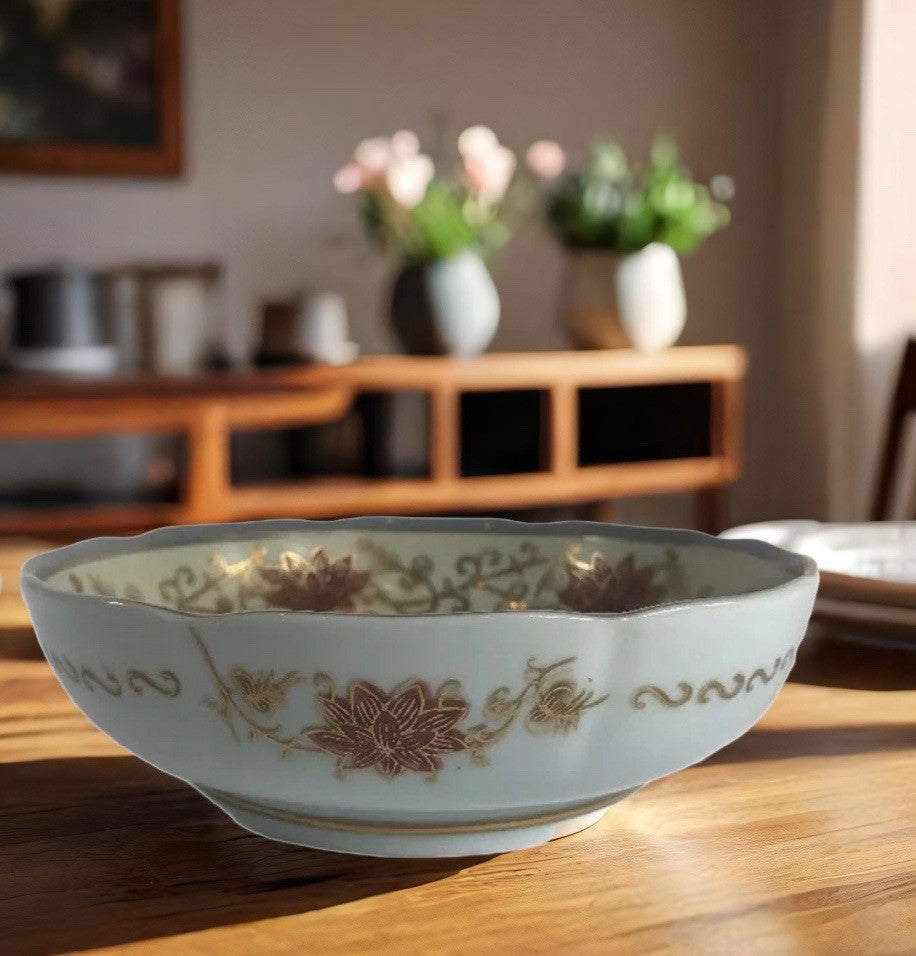 Andrea by Sadek Swan Bowl 5894 Japan Hand Painted Floral Gold Trim Scalloped