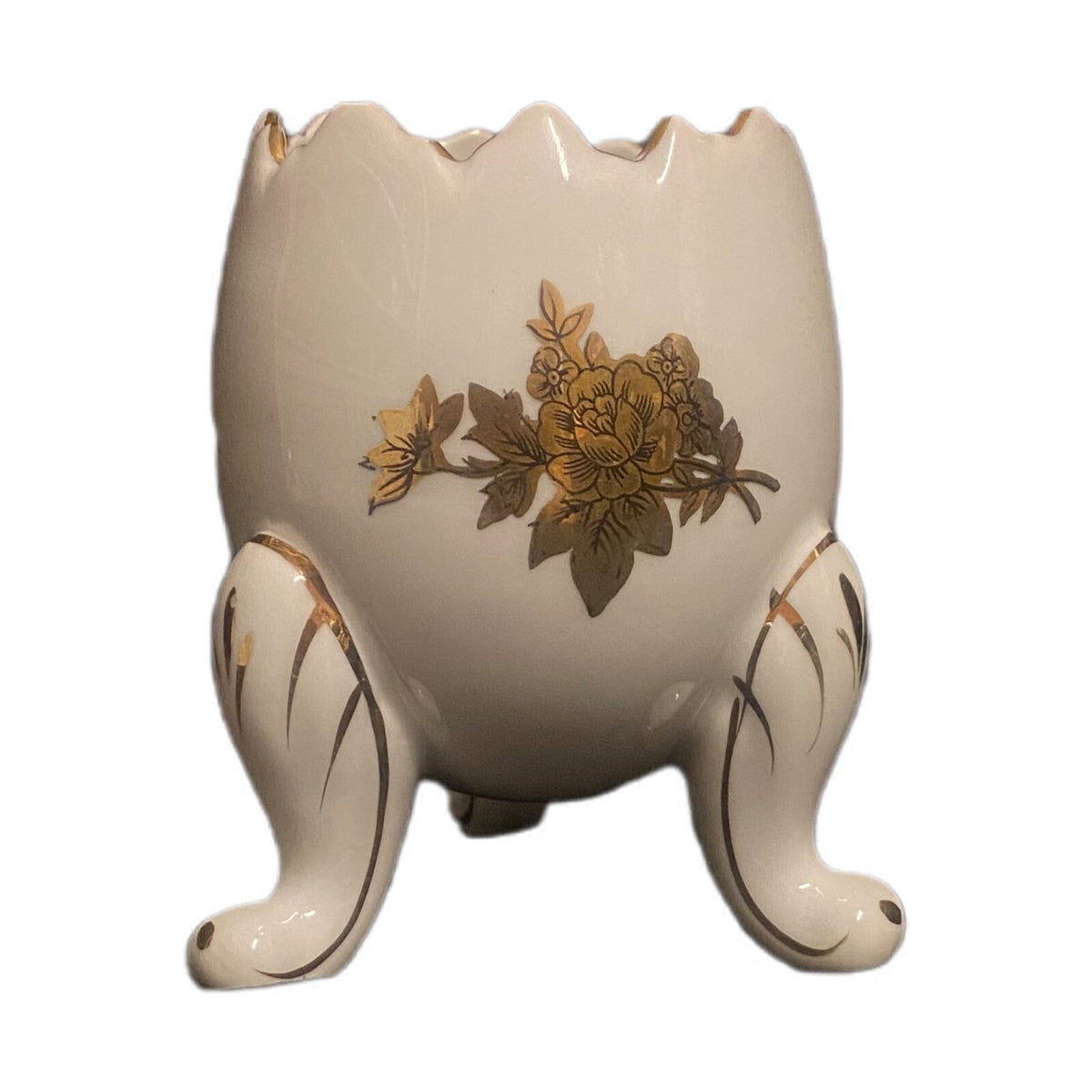Vintage NAPCOWARE Footed Egg Cup Hand Painted Gold Flower & Trim Vase 3 Legs
