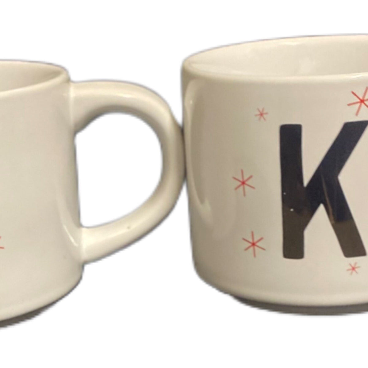 Threshold Monogram K 2-Mugs Gold Letter & Winter Red Starburst Coffee Tea Cup