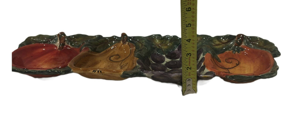 Tabletops Unlimited 4 Compartment Tray VENETIAN Ceramica Hand Painted 3D Fruit