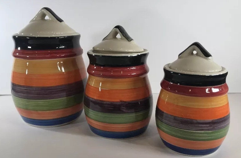 Philippe Richard Rondo Hand Painted Multicolor Canister Set of 3 or Shakers Set