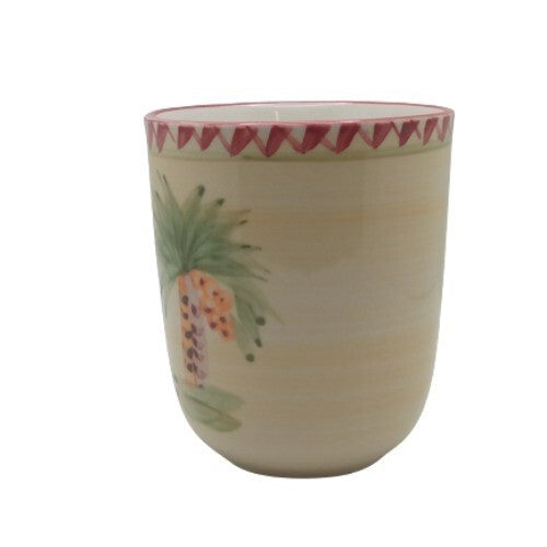 Gibson Designs OASIS PALM 3-Mugs Cups 8 oz Palm Tree Ceramic Coffee Tea Red Trim