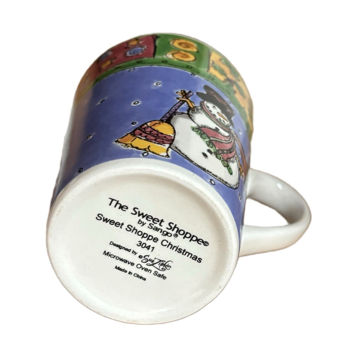 SANGO 4- Mugs The Sweet Shoppe Christmas Sue Zipkin Snowman Coffee Tea Cups