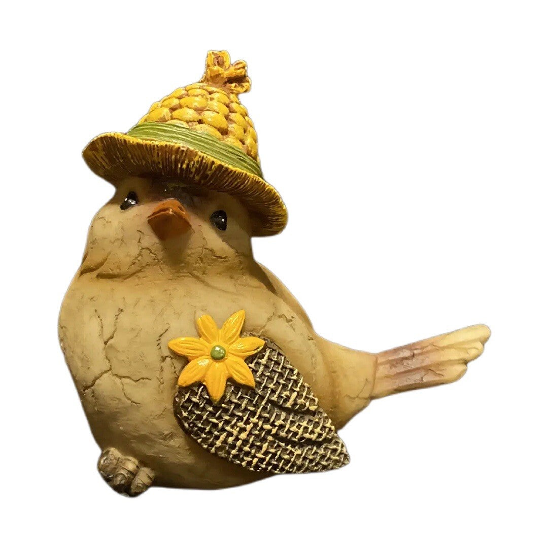RARE Bird  With Hat Farmhouse Figurine Birdie Embossed Flower on Wing