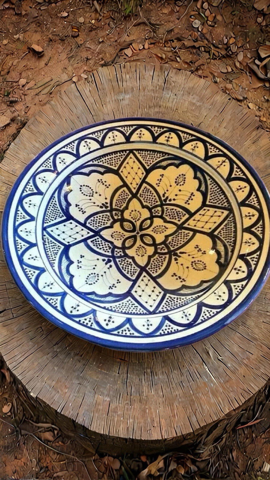 Moroccan 15 7/8” Terracotta Platter – Hand-Painted Blue & White Handcrafted