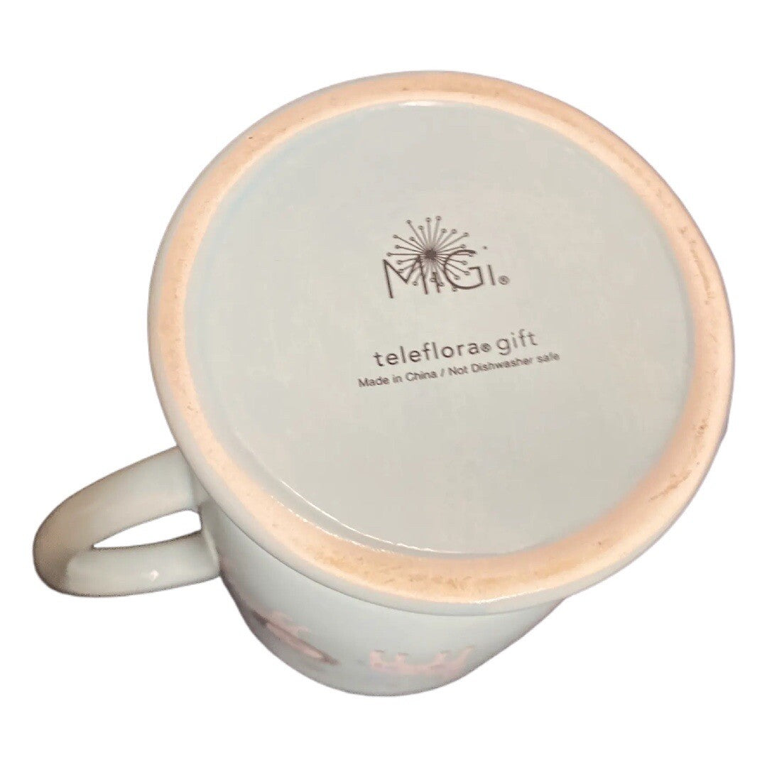 Teleflora MIGI Pedestal Mug Baby Boy Blue Cup Two Handle Lion Elephant Giraffe