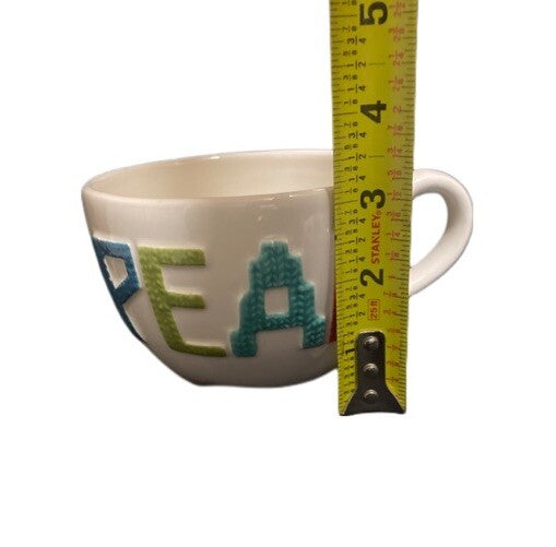 Threshold 2-Mugs PEACE Coffee Tea Stoneware Cream Café au lait Large Cup