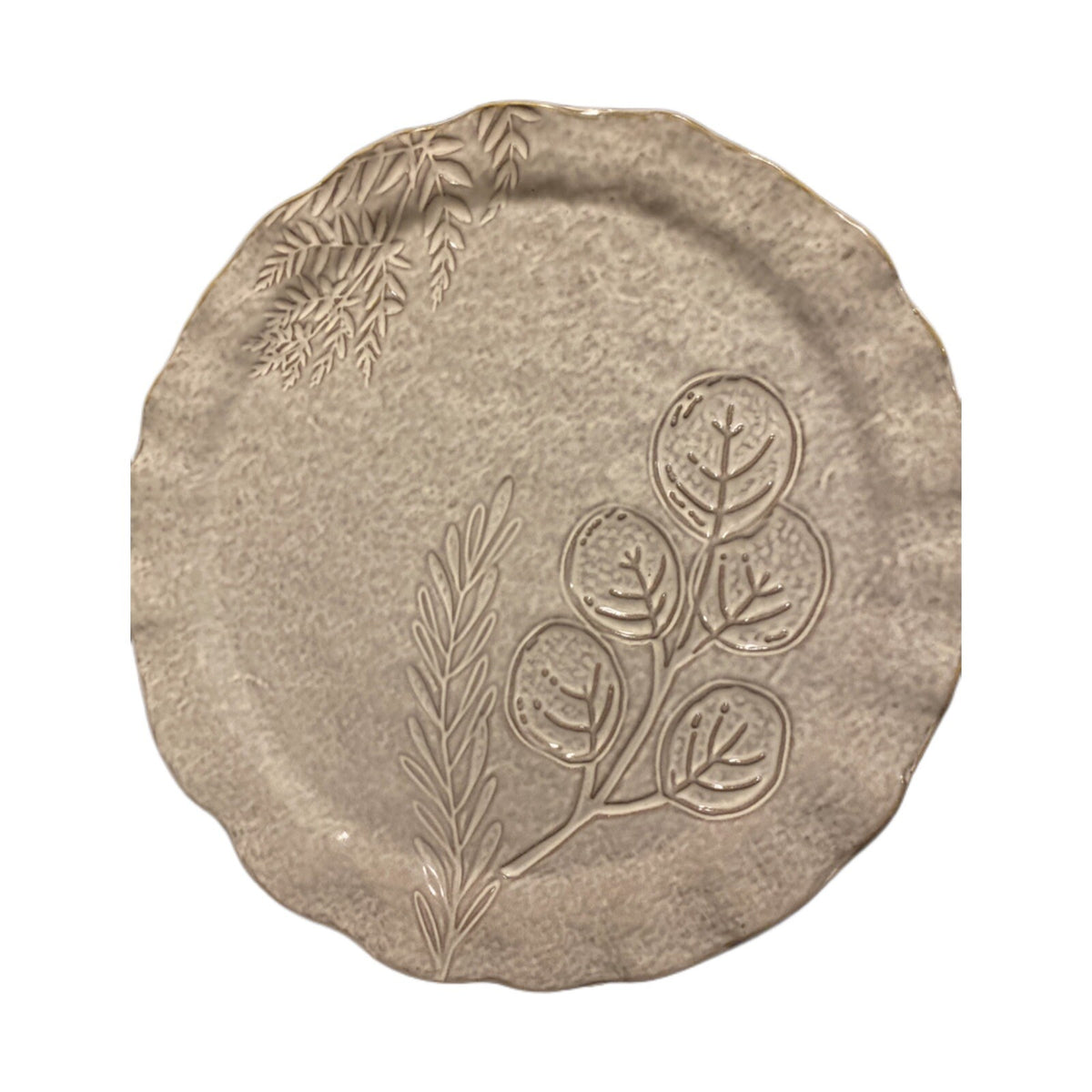 Mud Pie Plate Platter Tray Server VERANDA BOTANICAL Wavy Rim Mottled Stoneware