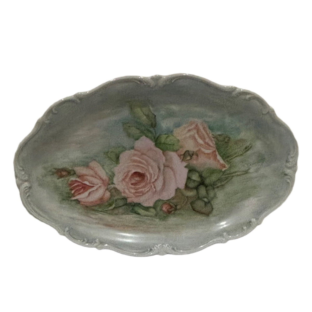 Tirschenreuth BAVARIA Oval Platter Pink Roses Scalloped Germany Serving Tray