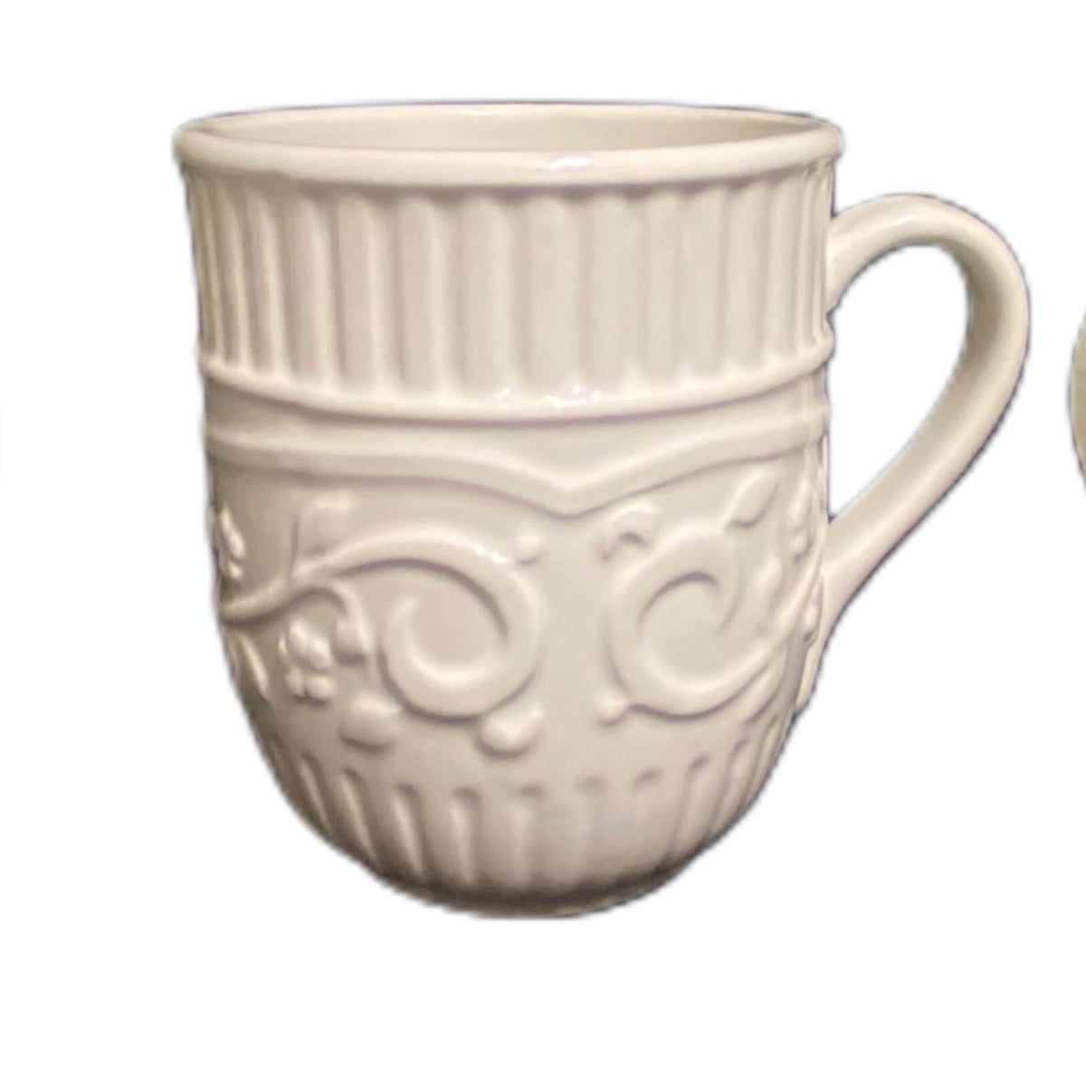 Mikasa AMERICAN COUNTRYSIDE 3- Mugs Earthenware White Tea Cups Embossed Design