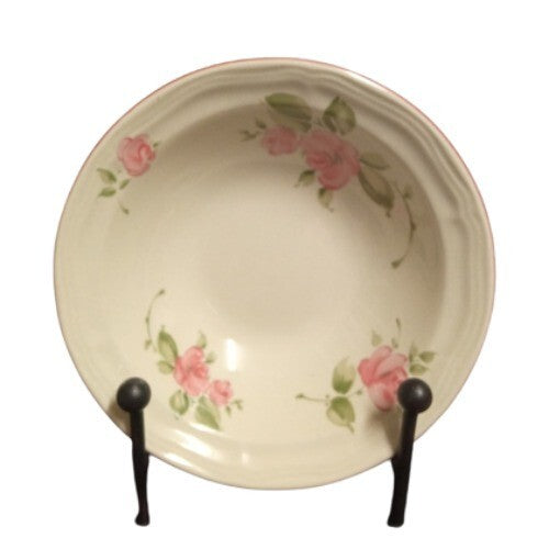 Gibson Designs ROSELAND Cereal Bowl 7" D Pink Roses Tan Body Pink Trim Rim Soup
