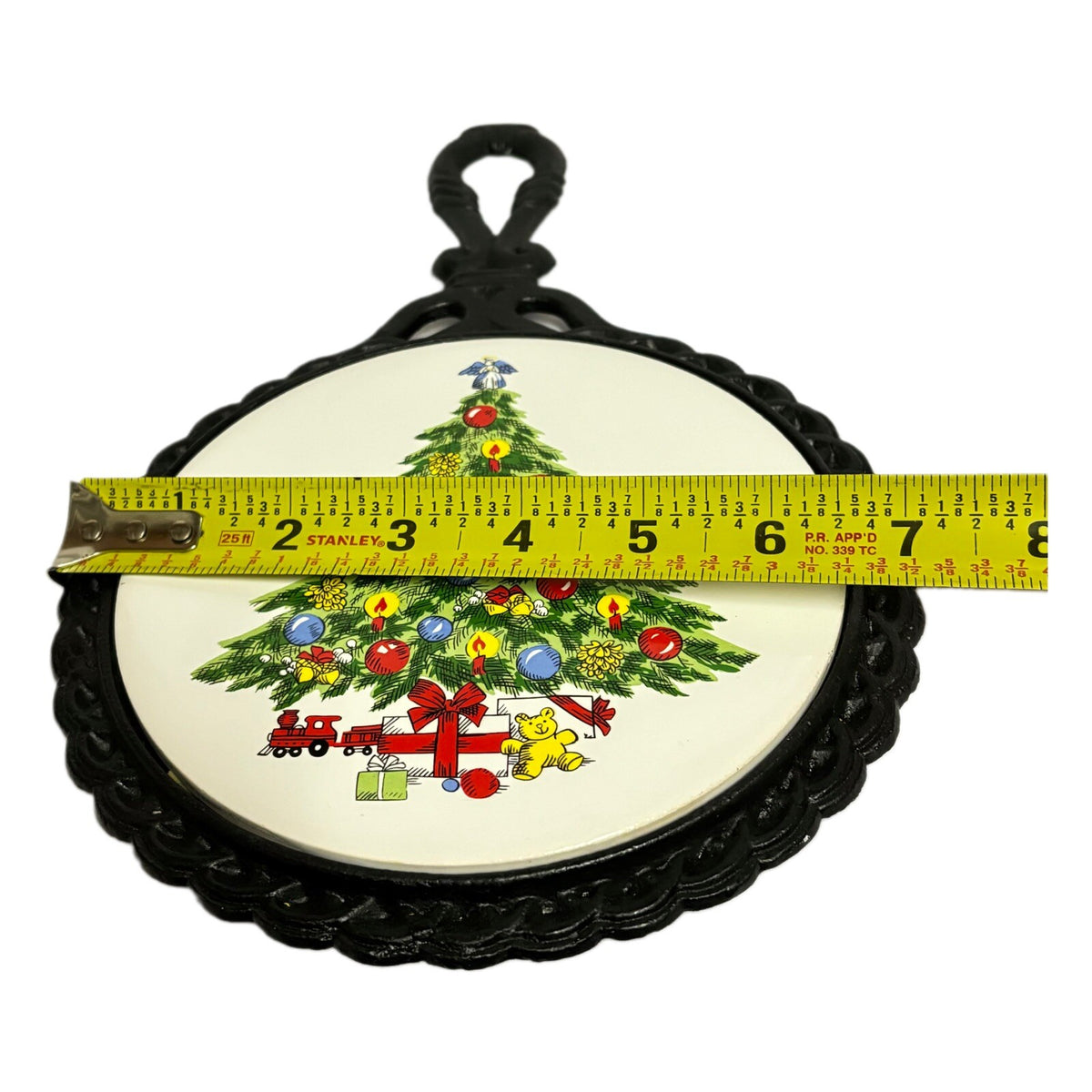 Vintage Wrought Iron 2-TRIVET Ceramic Tile Christmas Holiday Wall Hanging Cast