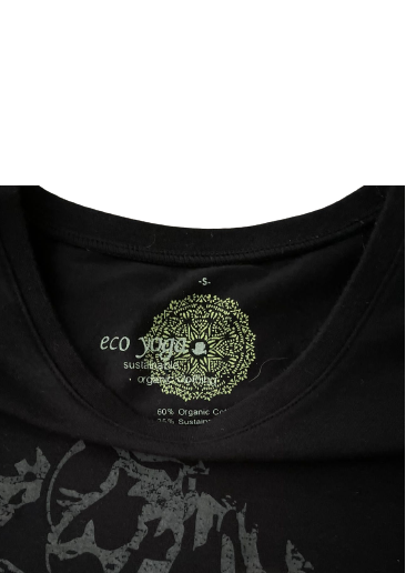 Eco Yoga Prints T-shirt Women Black Silver Top SM. Sustainable Organic Clothing