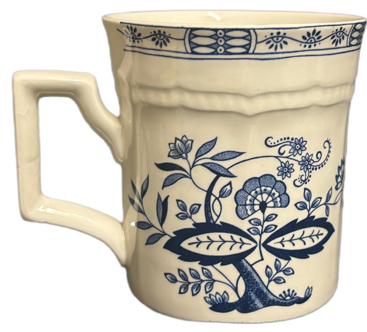 Vintage 2-Kensington Mugs Staffordshire England Ironstone Coffee Cup Blue Ivory