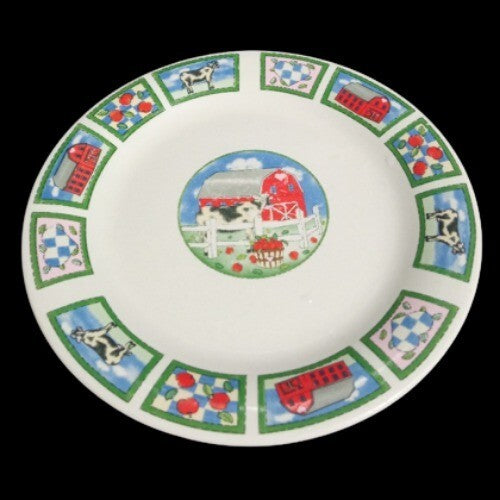 Gibson Designs BARNYARD Salad Plate 7 1/8" D Heart Cow Farmhouse Dessert Dish
