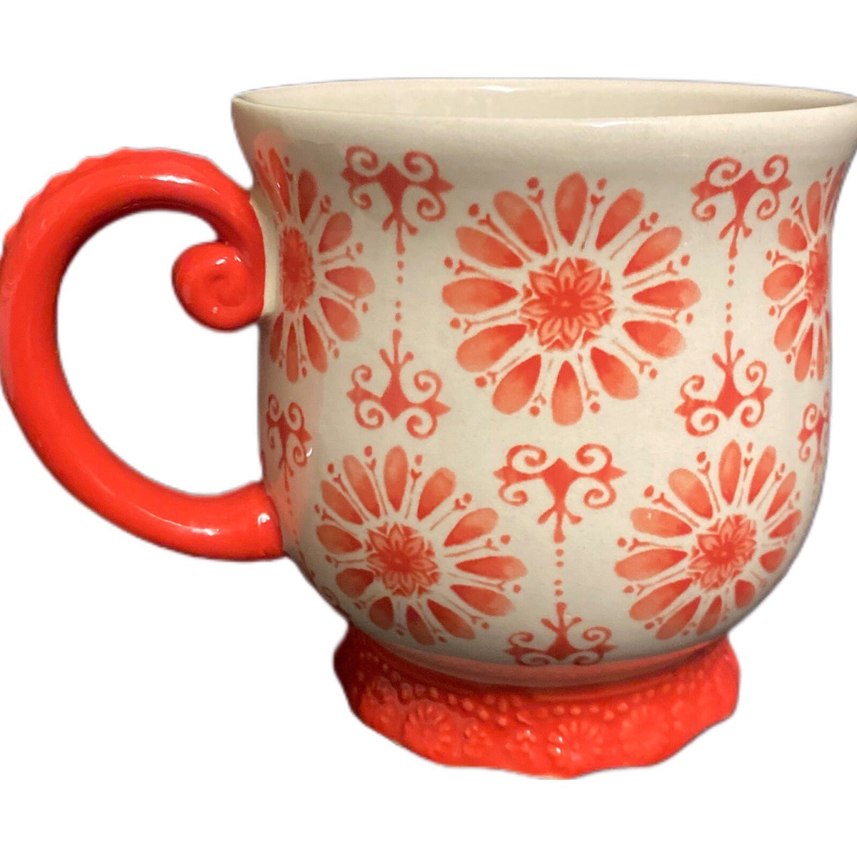 Pioneer Woman FLORAL BURST 1-Footed Cup Stoneware Coffee Mug Orange Flower 19 oz